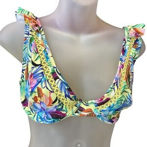 OndadeMar Ruffle Shoulder Tropical Floral Bikini Top (S2)